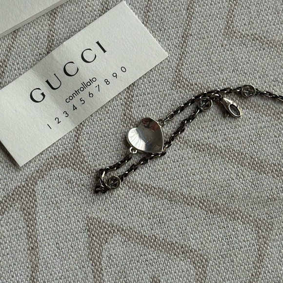 GUCCI INTERLOCKING G GG 925 SILVER HEART CHARM PENDANT ENAMEL BRACELET like new - Picture 5 of 16
